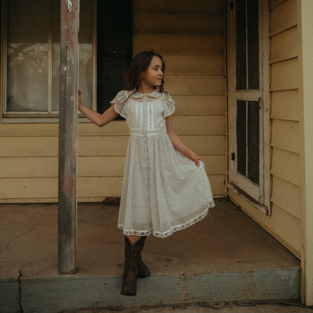 Gunne Sax Cream Floral Lace Midi Dress for Girls